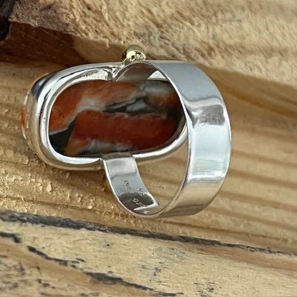 Sterling Silver 925 Brass Ring Oyster Copper Turquoise Modern Chunky Size 8 - Picture 5 of 7